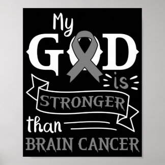 My God Is Stronger Than Brain Cancer Gray Ribbon Poster