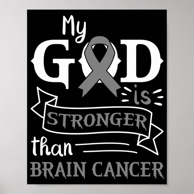 My God Is Stronger Than Brain Cancer Gray Ribbon Poster (Front)