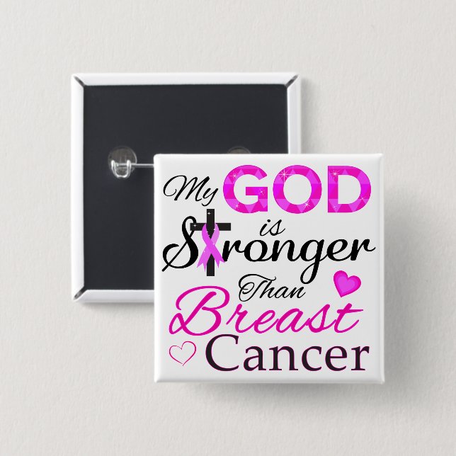 My GOD is Stronger Than Breast Cancer Button (Front & Back)