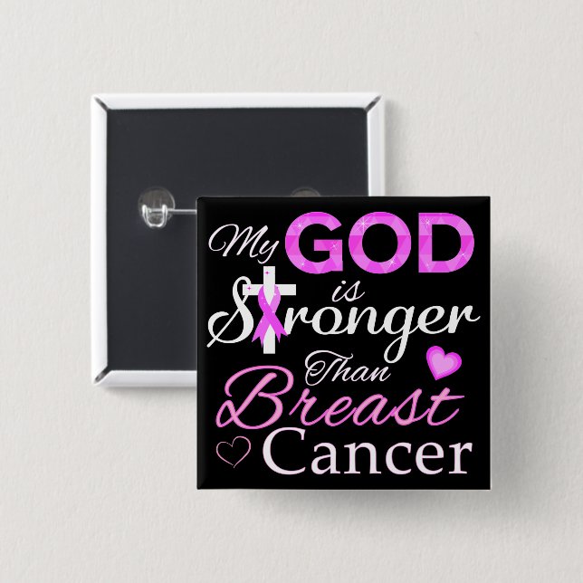 My GOD is Stronger Than Breast Cancer Button (Front & Back)