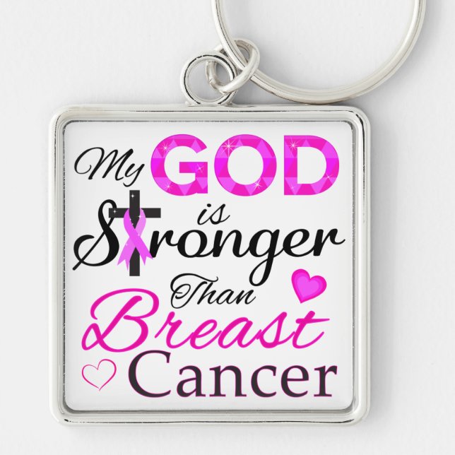 My GOD is Stronger Than Breast Cancer Keychain (Front)