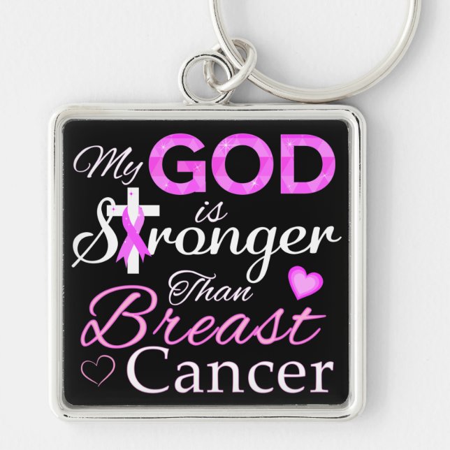 My GOD is Stronger Than Breast Cancer Keychain (Front)