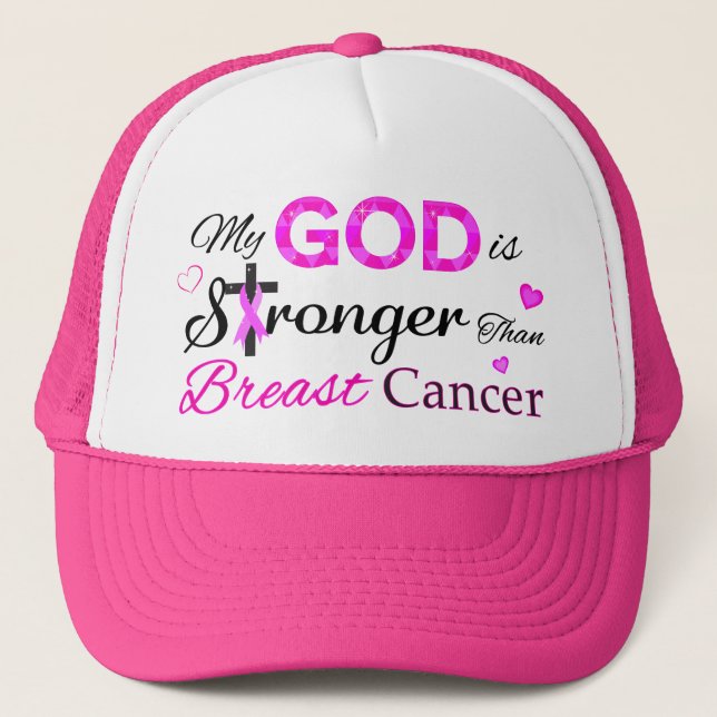 My GOD is Stronger Than Breast Cancer Trucker Hat (Front)