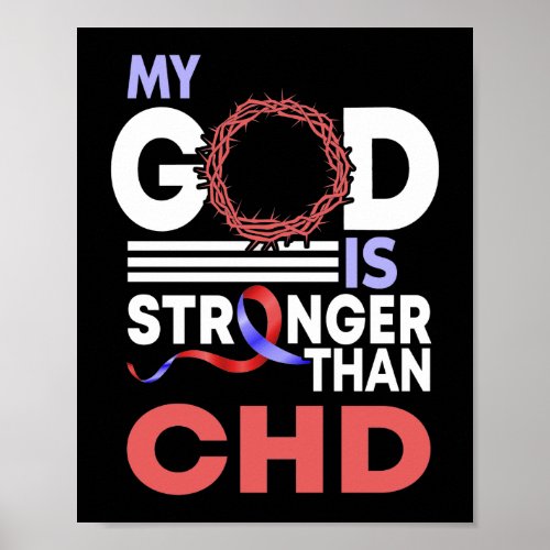 My God Is Stronger Than CHD Awareness Ribbon Poster