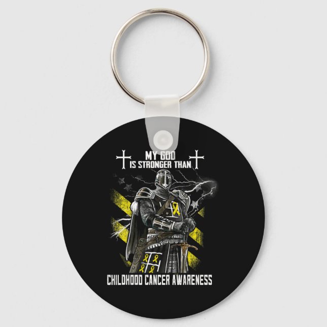 My God Is Stronger Than Childhood Cancer Awareness Keychain (Front)