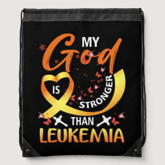 My God Is Stronger Than Leukemia Awareness Christi Drawstring Bag