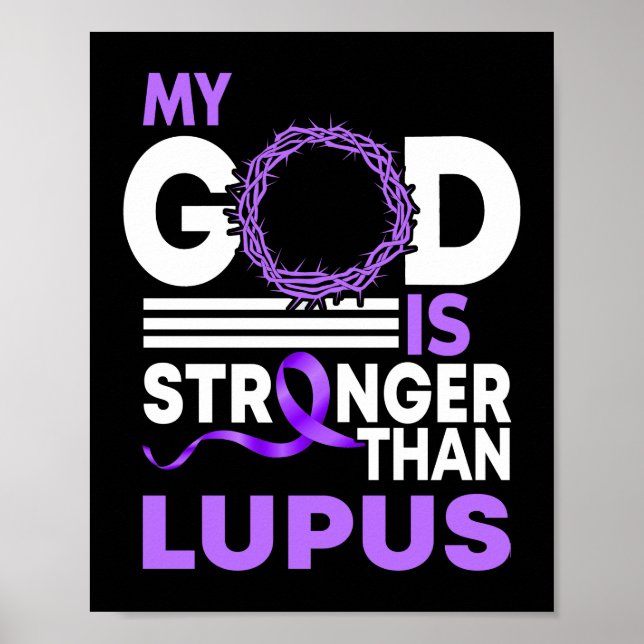 My God Is Stronger Than Lupus Awareness Ribbon Poster (Front)