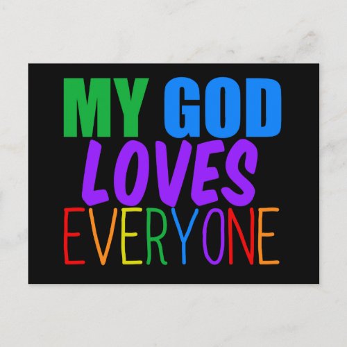 My God Loves Everyone Beautiful Rainbow Text Postcard