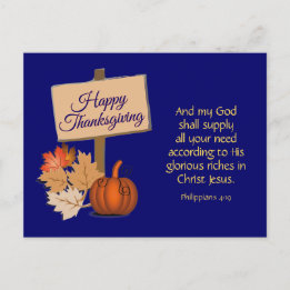 My God Shall Supply | Christian HAPPY THANKSGIVING Holiday Postcard