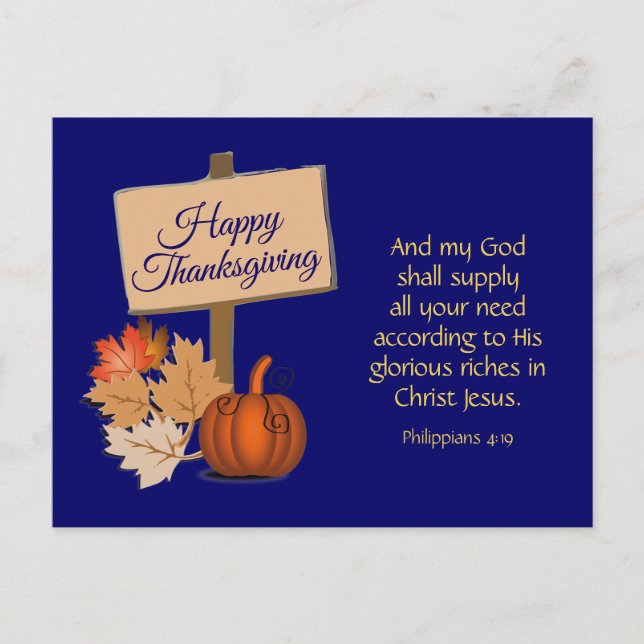 My God Shall Supply | Christian HAPPY THANKSGIVING Holiday Postcard (Front)