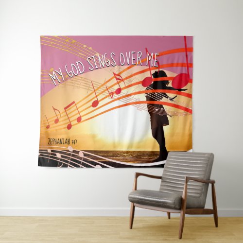 MY GOD SINGS OVER ME Christian Church Tapestry