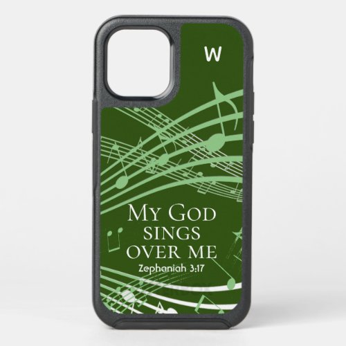 My God Sings Over Me GREEN Musical Staves Monogram OtterBox Symmetry iPhone 12 Case