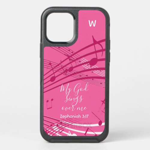 My God Sings Over Me PINK Musical Staves Monogram OtterBox Symmetry iPhone 12 Case