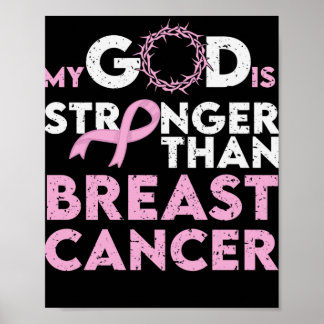 My God Stronger Than Breast Cancer Awareness Poster