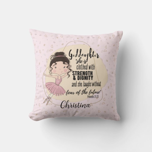 My Goddaughter The Ballerina Motivational Quote Throw Pillow (Front)