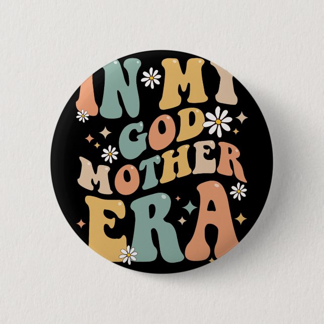 My Godmother Era Lover Groovy Retro Mom Funny Moth Button (Front)