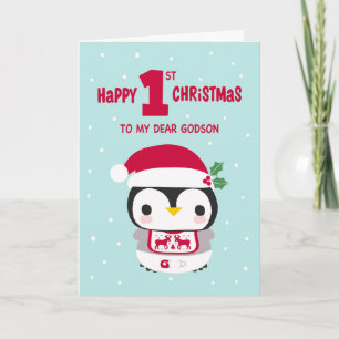 My Godson's First Christmas with Baby Penguin Card