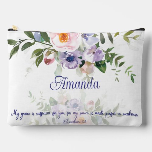 My grace is sufficient floral personalized accessory pouch