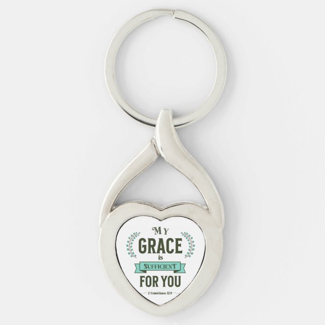 My Grace is Sufficient Scripture Teal Keychain (Front)