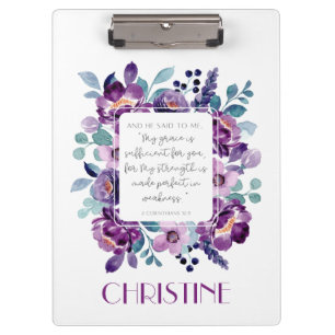 My Grace Purple Watercolor Floral Clipboard 