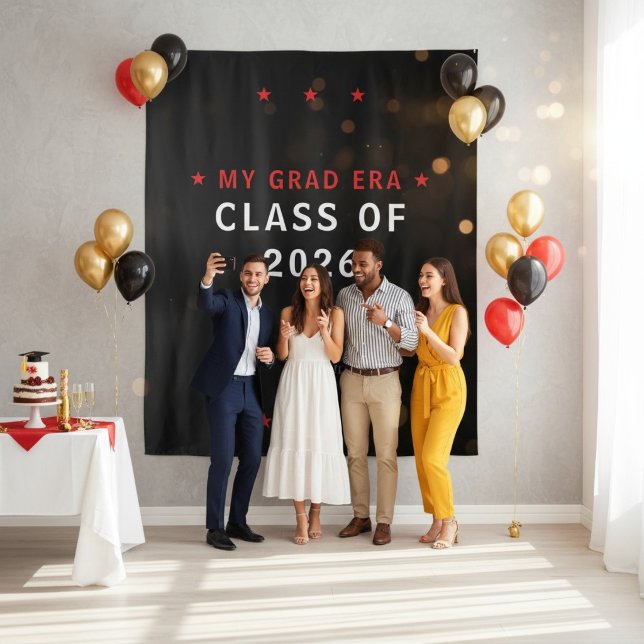 My Grad Era Class of 2026 Black Red Stars Photo Tapestry (Creator Uploaded)