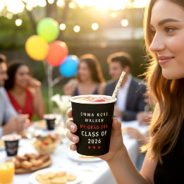 My Grad Era Class of 2026 Red Stars Text Design Paper Cups