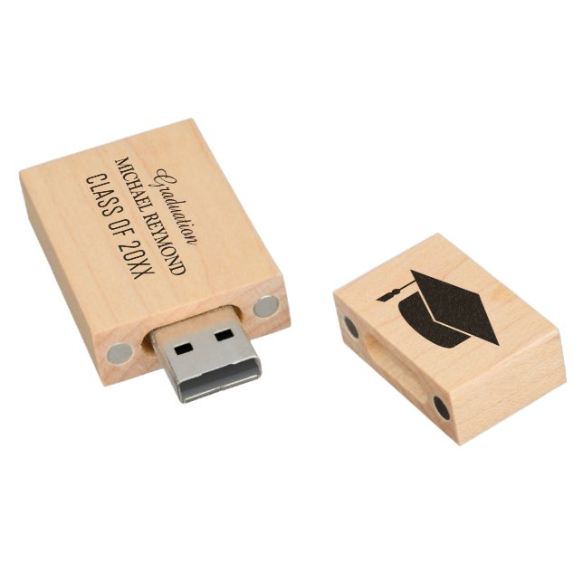 My Graduation Memories Photo Wood USB Flash Drive (Angled)