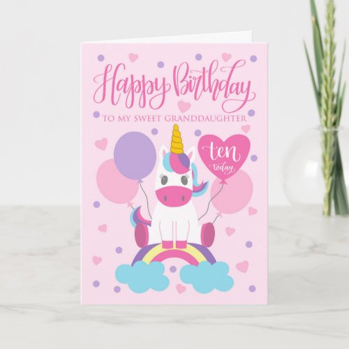 My Granddaughter Unicorn On Rainbow 10th Birthday Card