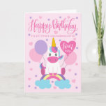My Granddaughter Unicorn On Rainbow 4th Birthday Card<br><div class="desc">An adorable unicorn sitting on a rainbow surrounded by balloons and confetti. The top of the card has the hand lettered words 'Happy Birthday' while the heart shaped balloon has the hand lettered words 'one today'. The perfect card for your sweet granddaughter's 4th birthday from you!</div>