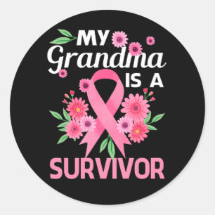 My Grandma Is A Survivor Pink Flower Breast Cancer Classic Round Sticker