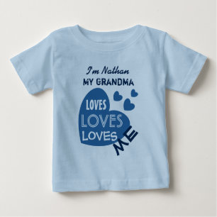 My GRANDMA Loves Me Blue Hearts Custom Text V06 Baby T-Shirt