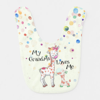 My Grandma Loves Me Giraffe Baby Bib
