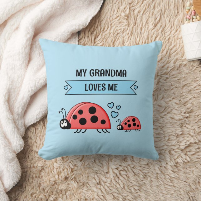 My Grandma loves me ladybugs blue baby Throw Pillow (Blanket)
