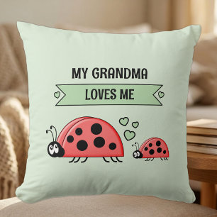 My Grandma loves me ladybugs green baby Throw Pillow