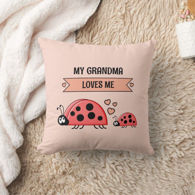 My Grandma loves me ladybugs peach baby Throw Pillow (Blanket)