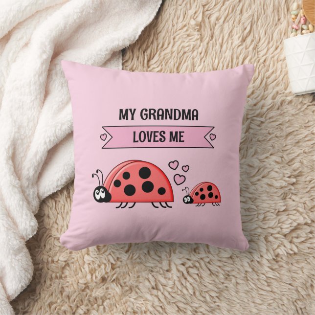 My Grandma loves me ladybugs pink baby Throw Pillow (Blanket)