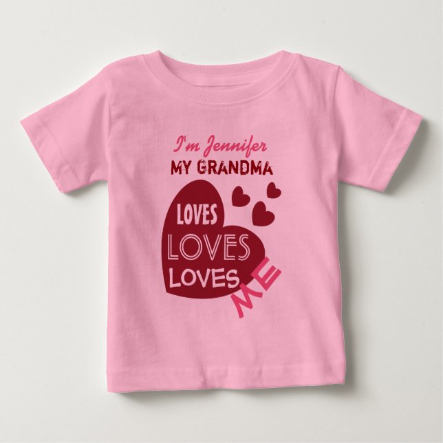 My GRANDMA Loves Me Red Hearts Custom Text V06 Baby T-Shirt (Front)