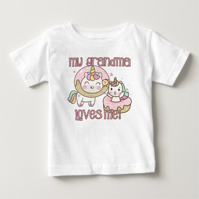 My Grandma Loves Me Unicorns Baby T-Shirt (Front)