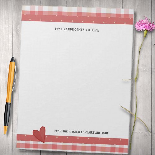 My Grandmothers Recipes Retro Plaid Large Notepad