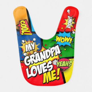 My Grandpa Loves Me Comic Book Style Baby Bib