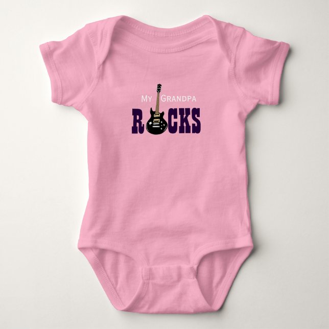 "My Grandpa Rocks!" with electric guitar Baby Bodysuit (Front)
