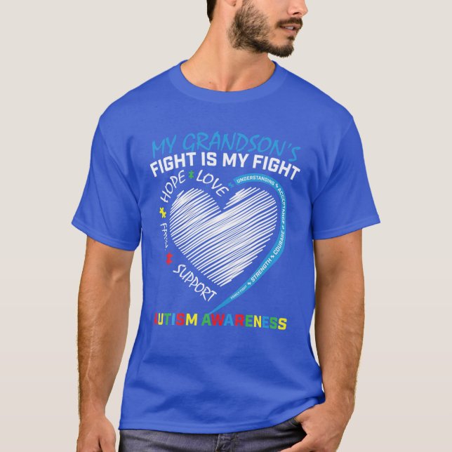 My Grandson's Fight Blue Autism Awareness Puzzle P T-Shirt (Front)