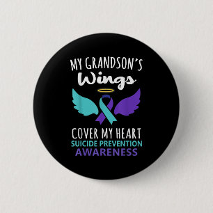 My Grandson's Wings Cover Heart Suicide Awareness  Button
