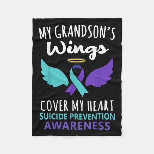My Grandson's Wings Cover Heart Suicide Awareness  Fleece Blanket (Front)