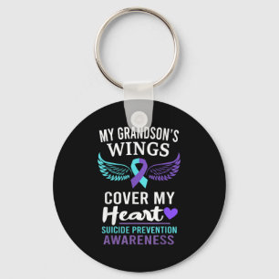 My Grandson's Wings Cover Heart Suicide Awareness  Keychain