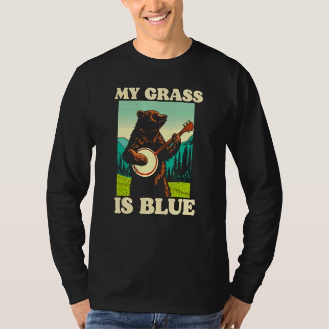My Grass Is Blue Banjo Bear Retro Nature Graphic T-Shirt (Front)