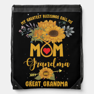 My Greatest Blessings Call Mom Grandma Sunflower Drawstring Bag