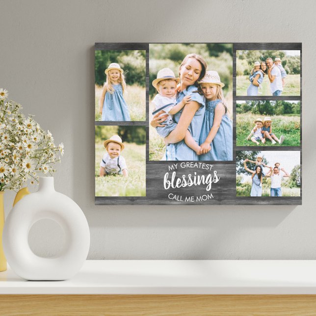 My Greatest Blessings Mom Quote 6 Photo Grey Wood Canvas Print (Creator Uploaded)