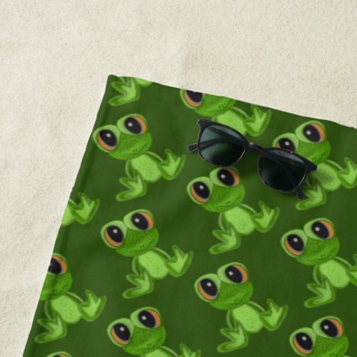 My Green Frog Friend Beach Towel