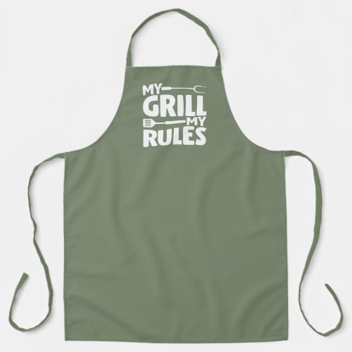 My Grill My Rules Funny BBQ Logo Green Apron